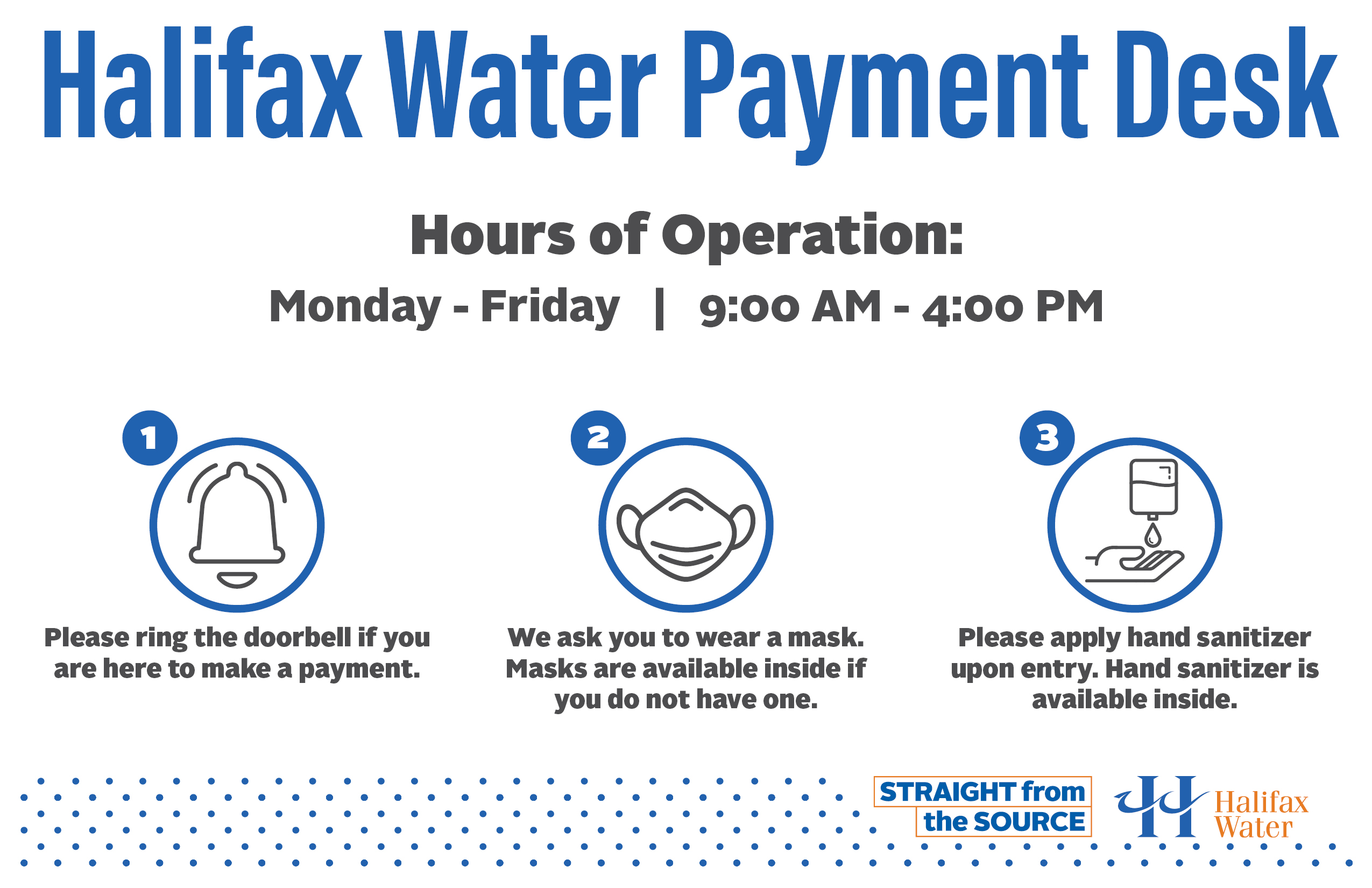 Halifax Water Payment Desk - Front Door Sign - 11x17