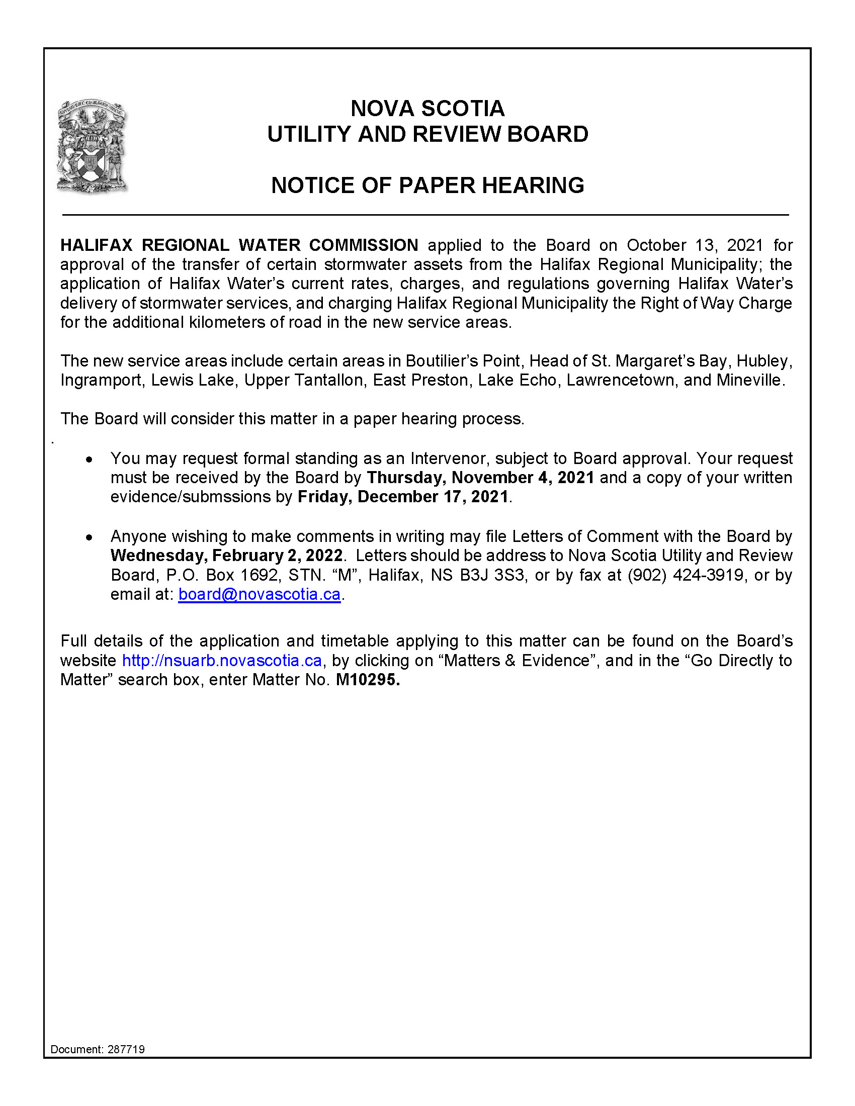 M10295 - Notice of Paper Hearing