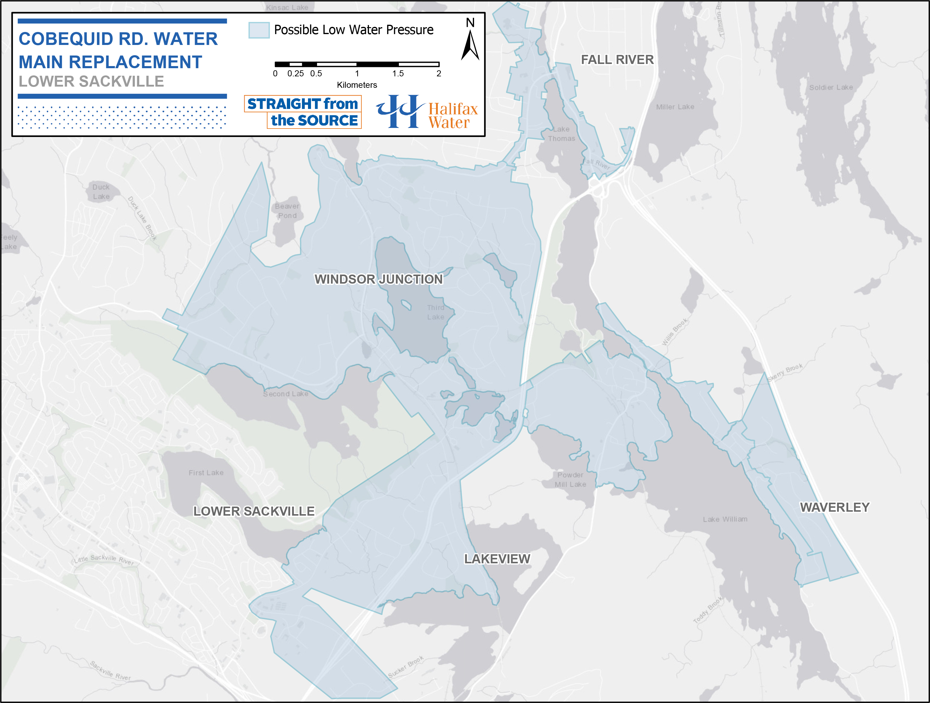Cobequid Road Water Main Replacement - Possible Low Water Pressure Map
