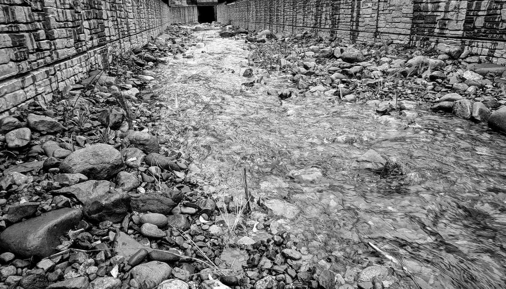 Photo of the natural bottom of a rehabilitated section of Ellenvale Run in Dartmouth.
