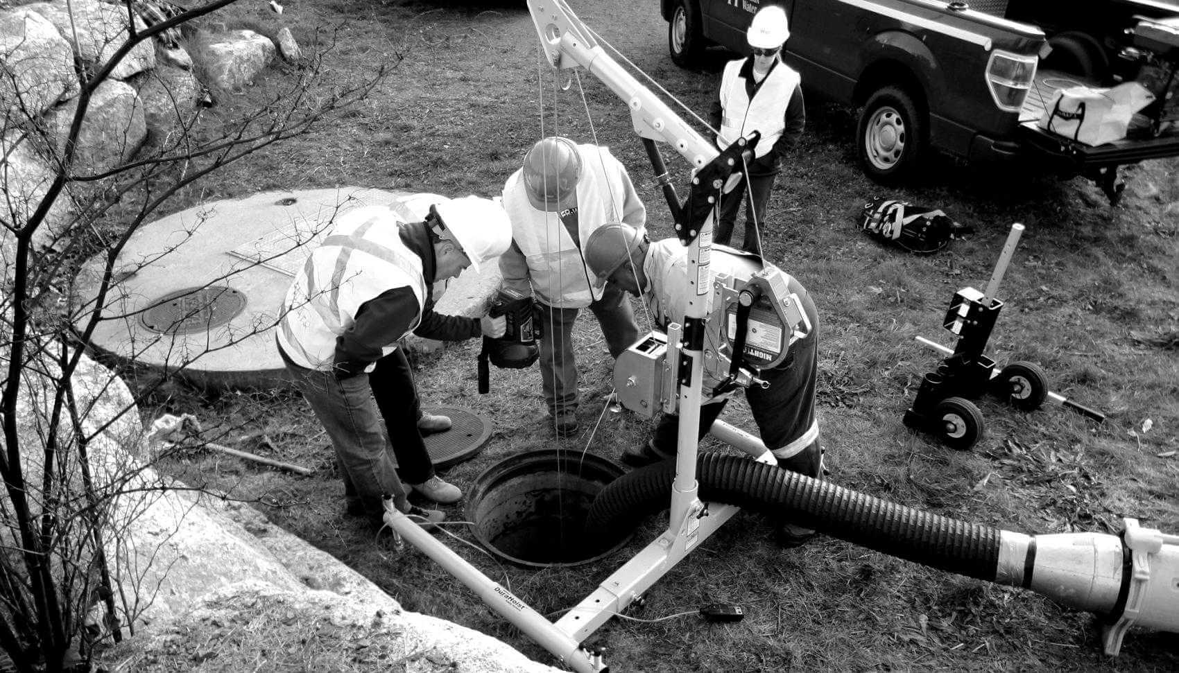 Halifax Water crew with tripod over manhole